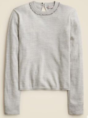 NWT J. Crew Carolyn Embellished Fitted Crewneck Sweater Merino Wool Gray XXS